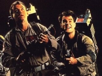 Actors (L-R) Harold Ramis, Bill Murray and Dan Aykroyd in 1984 film 'Ghostbusters'.