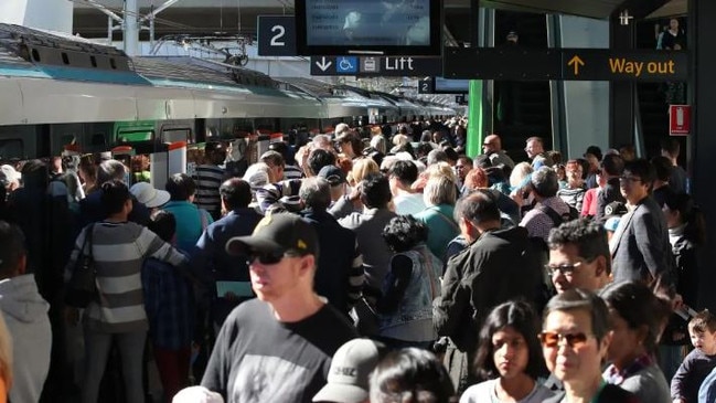 Crowds on Tallawong Metro station on the day the northwest line opened. Picture: David Swift