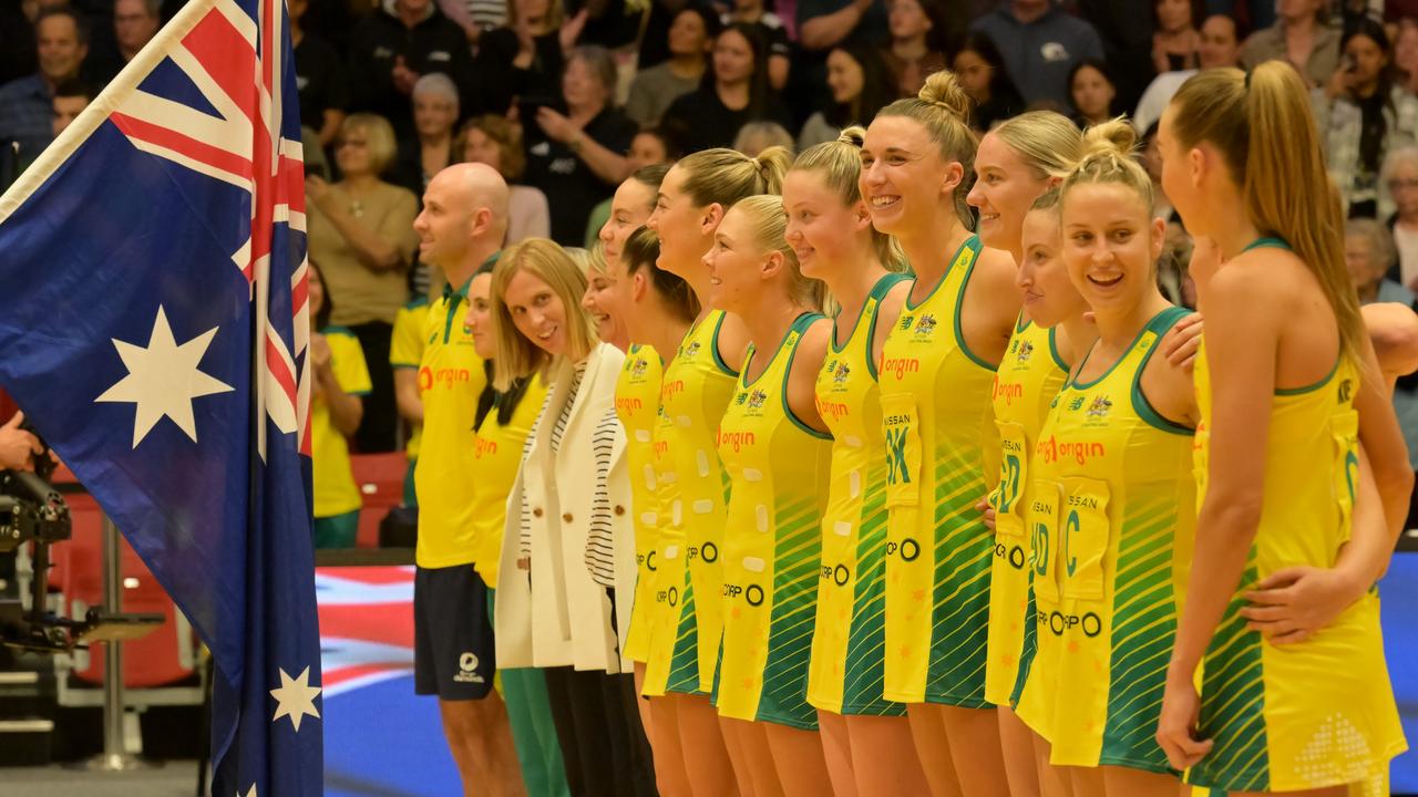The Australia Diamonds prior to game two of the Constellation Cup. Photo by Mark Tantrum/Getty Images