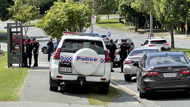 Police arrest a man at Pacific Pines. Picture: Kyle Wisniewski/Gold Coast Bulletin