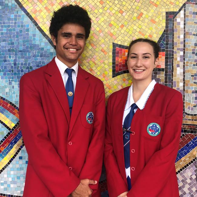 Southern Cross Catholic College Scarborough 2020 school leaders Liam Wade and Heidi Leeman.