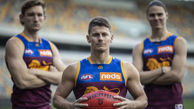 Lions players Harris Andrews, Dane Zorko and Eric Hipwood are keen to be meaner in 2021. Picture: (AAP Image/Glenn Hunt