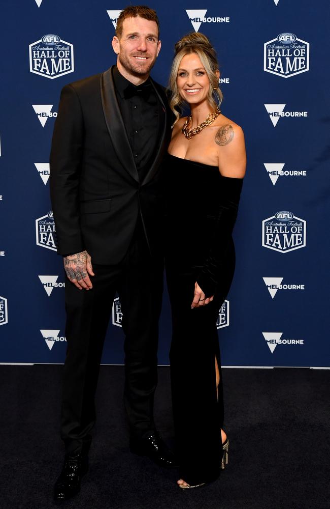 Dane Swan and partner Taylor Wilson at the Australian Football Hall of Fame. Picture: Getty Images