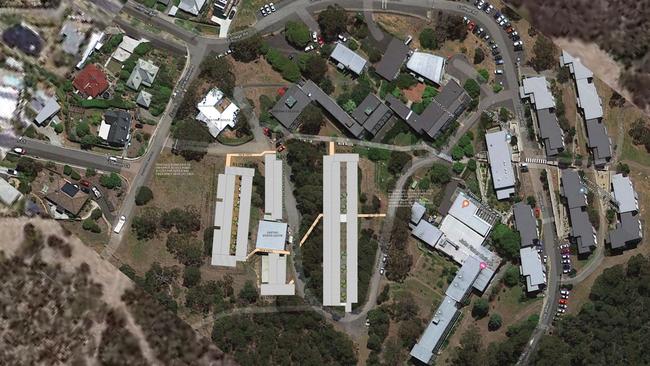                         <s1>An image from the development application showing the proposed extra accommodation blocks, centre, at the university.</s1>                        <s1/>                        <s1/>                        <source> Picture: UTAS/MORRISON AND BREYTENBACH ARCHITECTS</source>                     