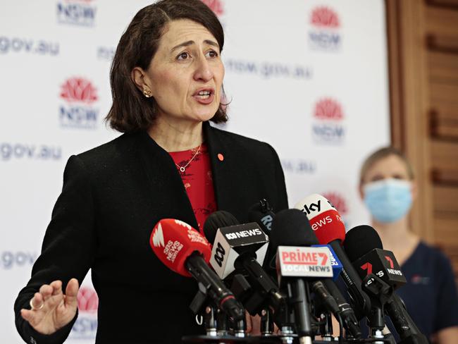 NSW Premier Gladys Berejiklian speaks to the media yesterday. Picture: NCA NewsWire / Adam Yip