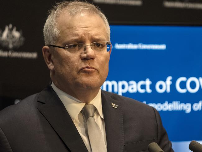 Prime Minister Scott Morrison says Australia’s rate of new coronavirus cases is falling faster than expected but warns that could be undone over the Easter long weekend. Picture: Gary Ramage