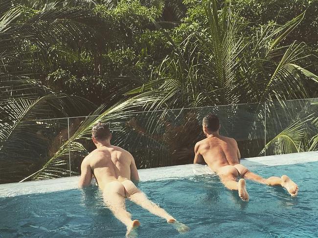 Anthony Callea and husband Tim Campbell shed their speedos and terrify holiday makers in Thailand... 