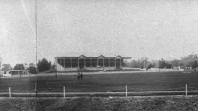 Adelaide Oval in 1884, with the original stand visible.