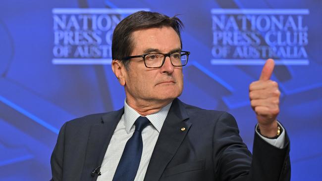 Net Zero Economy Agency chair Greg Combet at the National Press Club on Tuesday. Picture: AAP