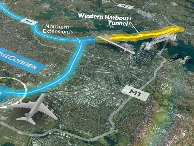 Diagram showing the proposed Western Harbour Tunnel route. Picture: NSW Government