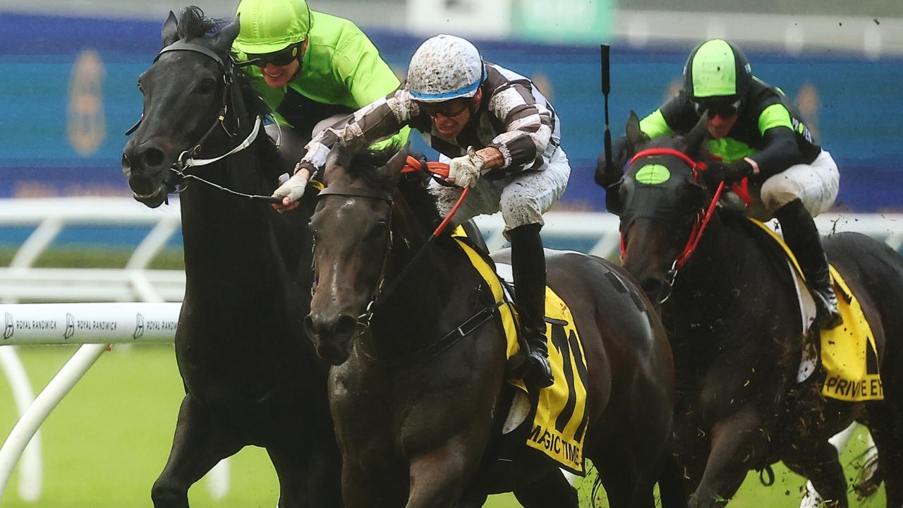 Magic Time powered through the heavy conditions to win the All Aged Stakes at Randwick. Picture: Jeremy Ng/Getty Images