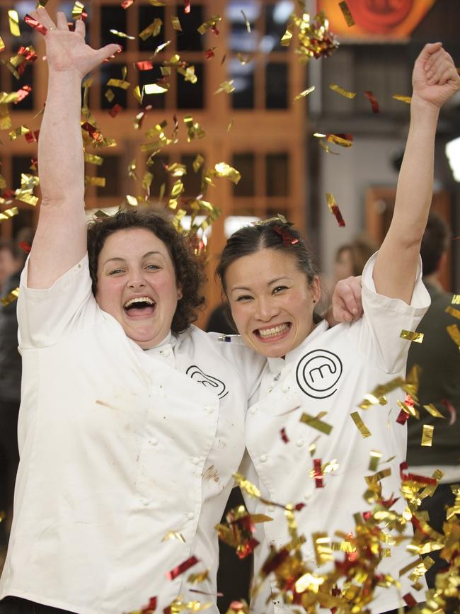 MasterChef Australia season one winner Julie Goodwin with runner-up Poh Ling Yeow.