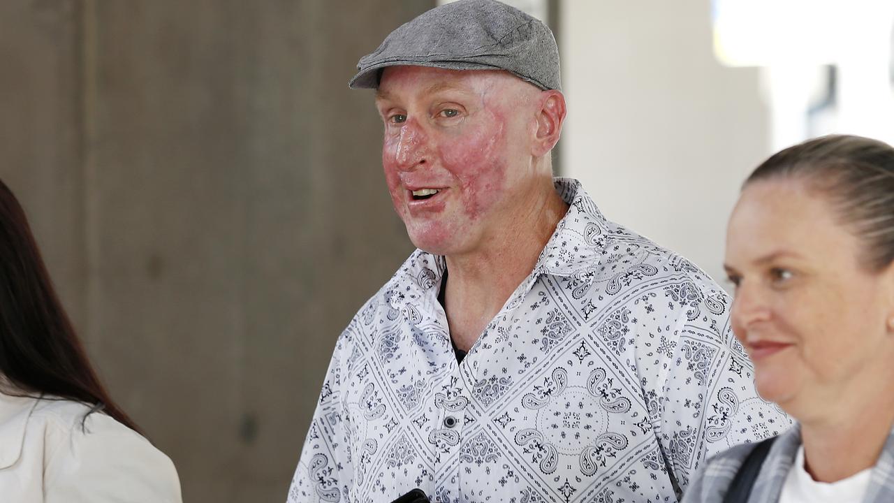 Injured coal miner Wayne Sellars, badly burned in the explosion at the Grosvenor mine at Moranbah on May 6 2020, arrives to give evidence at the coal mining board of inquiry, Brisbane 7th of April 2021. (Image/Josh Woning)