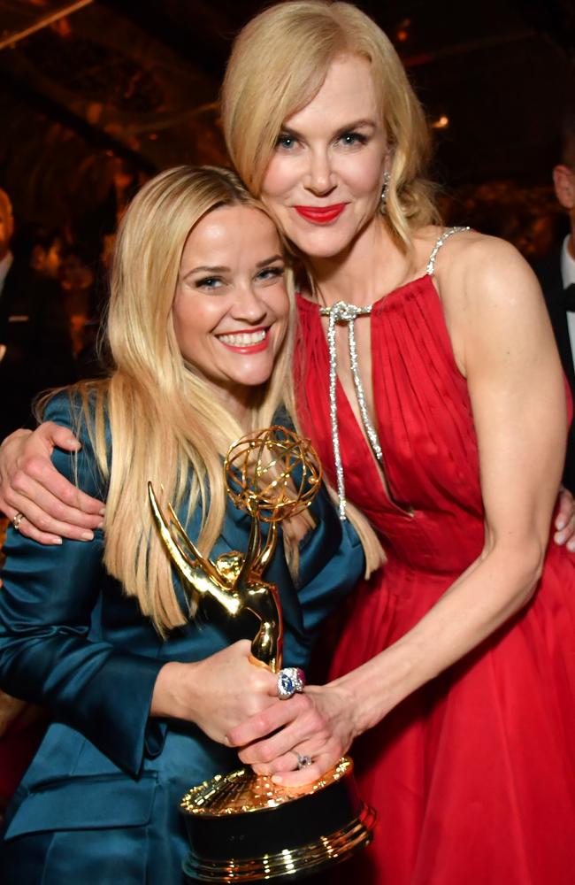 Reese Witherspoon (L) and Nicole Kidman at the HBO’s Official 2017 Emmy After Party at The Plaza at the Pacific Design Center on September 17, 2017 in Los Angeles, California. Picture: Jeff Kravitz/FilmMagic