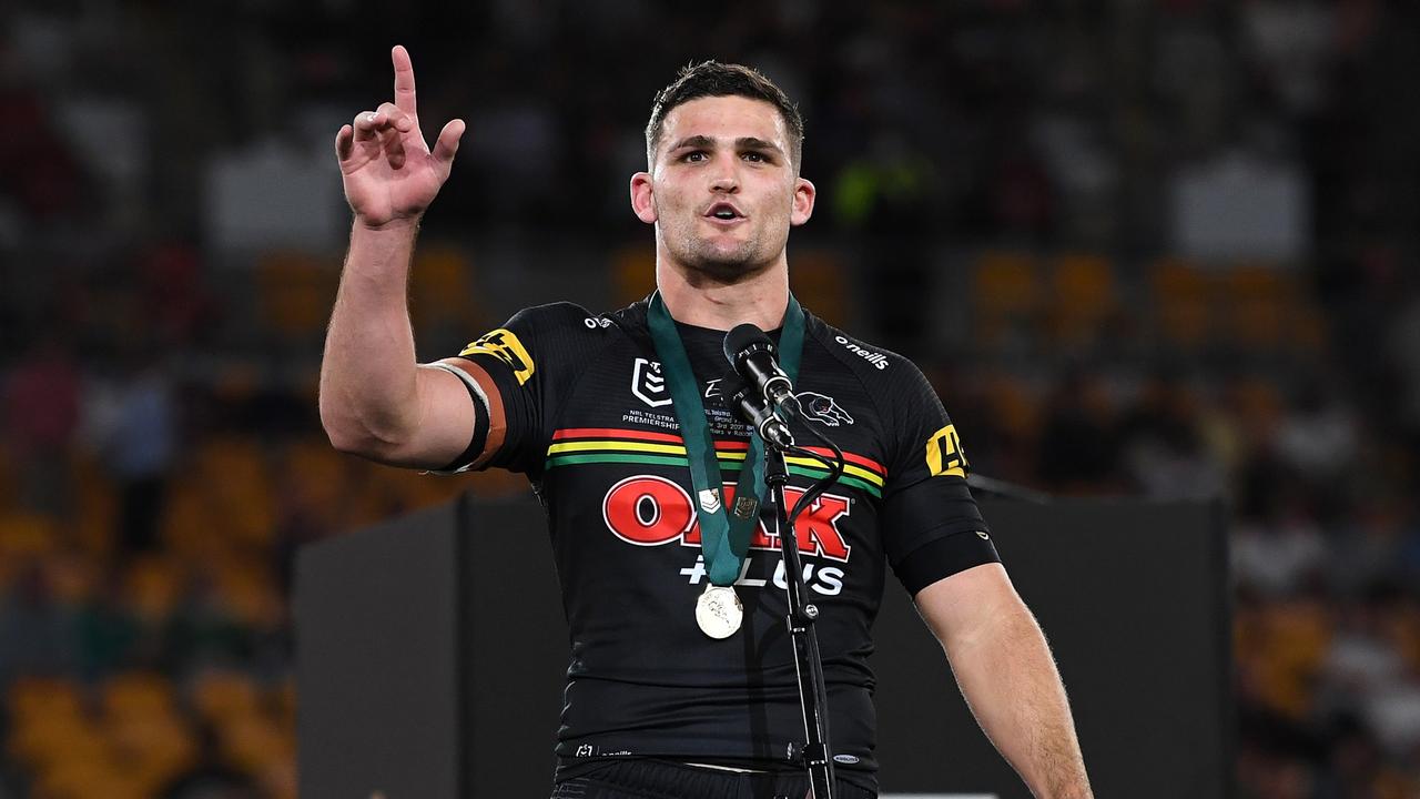 Nathan Cleary is awarded the Clive Churchill Medal. Photo by Bradley Kanaris/Getty Images.