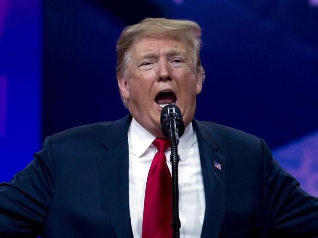 President Donald Trump speaks at Conservative Political Action Conference, CPAC 2019, in Oxon Hill, Md., Saturday, March 2, 2019. (AP Photo/Jose Luis Magana)