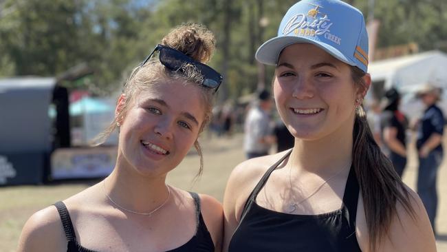 Connie Sutton and Marley Gordon, from Nerangba, enjoy day one of the 2024 Gympie Muster, at the Amamoor State Forest on August 22, 2024.