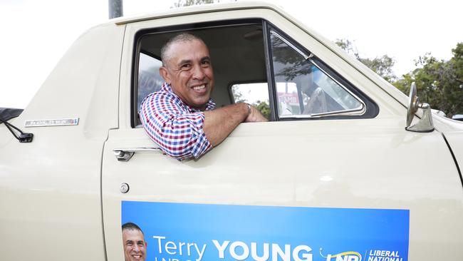 Terry Young in his signature ute. (AAP Image/Claudia Baxter)