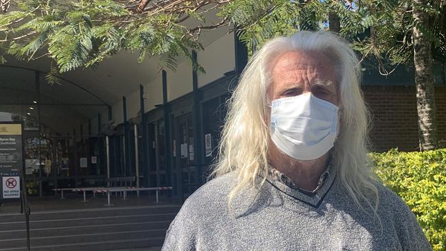 John Christopher Anderson, aka Fast Buck$, outside Byron Bay Courthouse on Monday. Mr Anderson has confirmed he will defend an allegation that he intimidated Byron deputy mayor Sarah Ndiaye. Picture: Liana Boss