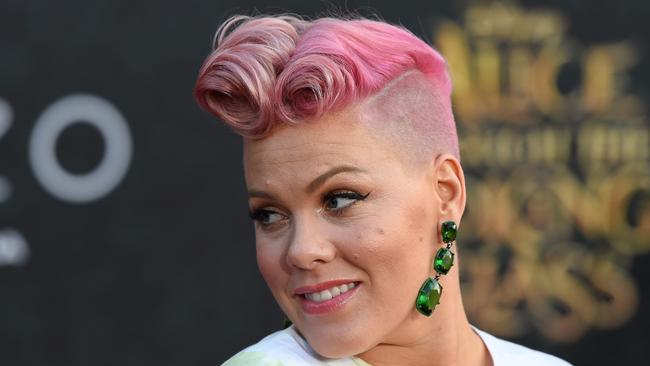 Pink at the premiere of Disney's Alice Through The Looking Glass this week. Picture: Robyn Beck/AFP