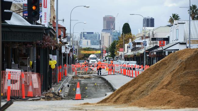 Roadworks along King William Rd on Monday. Picture: Brenton Edwards