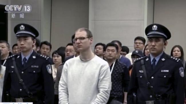 Canadian Robert Lloyd Schellenberg attends his retrial. A Chinese court sentenced the Canadian man to death in a sudden retrial in a drug smuggling case. Picture: CCTV via AP