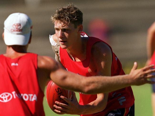 Laurence Angwin during an Adelaide Crows training session in 2001 — it was the only season he was at the club.