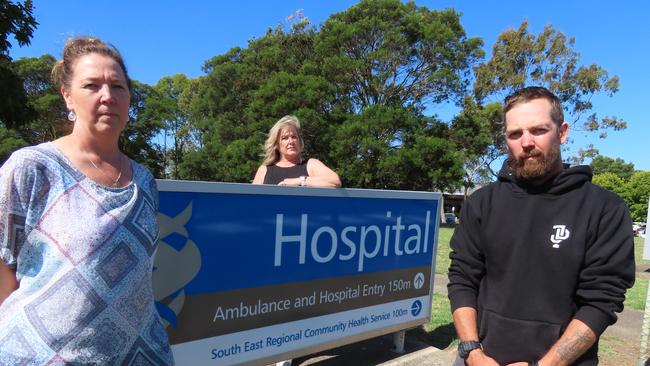 Leeanne Tincknell, Deanne Carmody and Scott Collins outside the Mount Gambier and Districts Health Service. Picture: Arj Ganesan