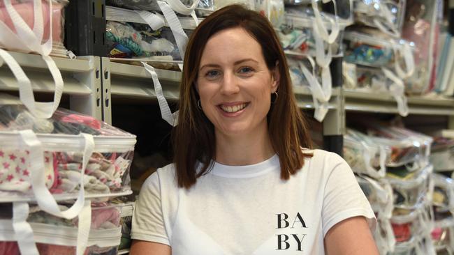 Baby Give Back founder Carly Fradgley at the charity’s West Burleigh warehouse. Picture: Steve Holland