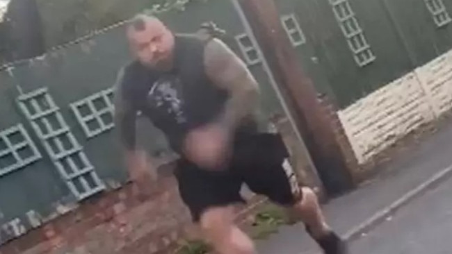 Eddie Hall chased his stalkers away down the street. Photo: YouTube.