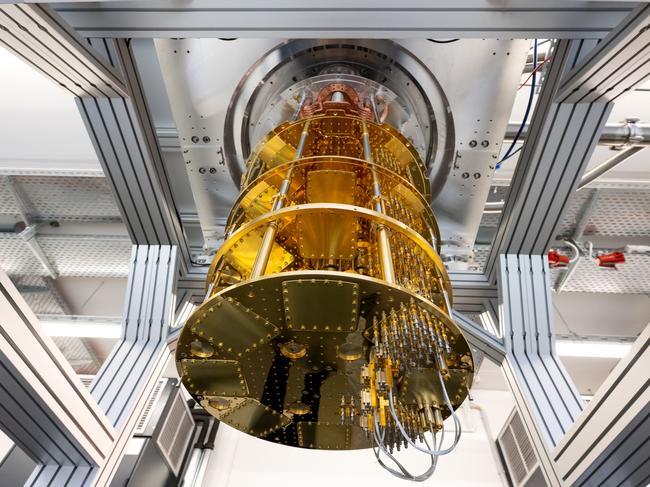 14 July 2022, Bavaria, Garching: A cryostat from a quantum computer stands during a press tour of the Leibniz Computing Center. The computing center is celebrating its 60th birthday this year. A quantum computer does not store information in the form of bits, which can only assume two possible states, one or zero. Instead, a qubit of a quantum computer can be both at the same time, i.e. one and zero. Photo: Sven Hoppe/dpa (Photo by Sven Hoppe/picture alliance via Getty Images)