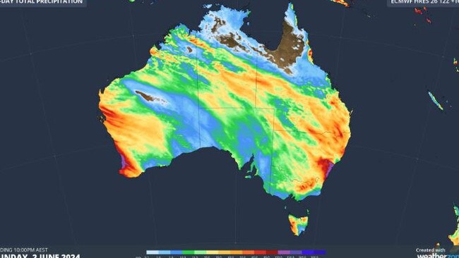 A map showing the seven-day precipitation model across the country. Picture: Supplied