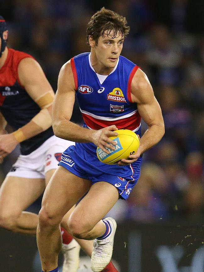 Josh Dunkley racked up 39 disposals against the Demons. Picture: Michael Klein