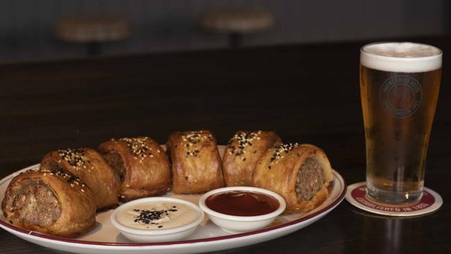 The humble sausage roll is making a comeback. The offering at Prahran’s Mt Erica Hotel.