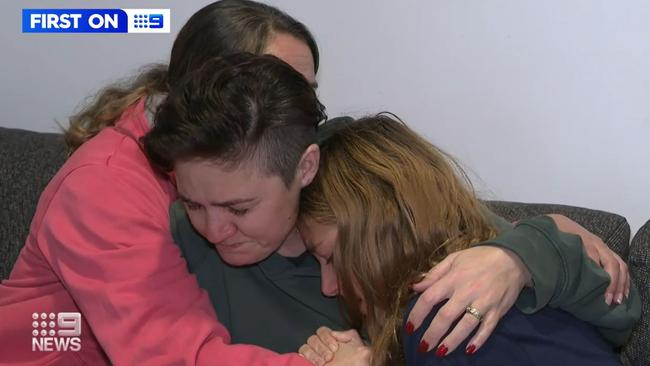 Bek Allen (middle) spoke emotionally to 9 News about her husband. Picture: 9 News.