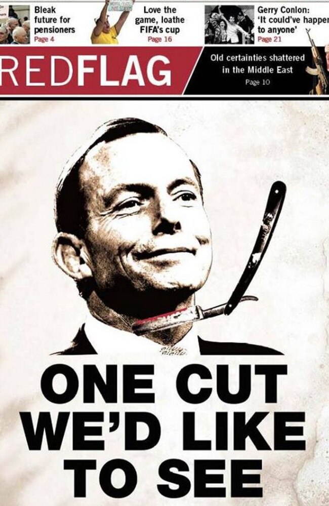 The front page of Socialist Alternative newspaper RedFlag showing Tony Abbott. Source: Facebook.