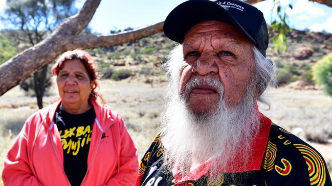 Kaytetye Elder Geoff Shaw OAM from Mt Nancy Camp, 78, was born in the Todd River and Lurtitja Elder Papunya Community Leader Alison Anderson, 63, at Charles Creek, Alice Springs. Picture Chloe Erlich