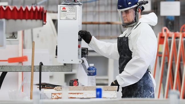 A Gold Coast workplace showing how a safe environment should look for stonemasons. Photo: Scott Powick News Corp