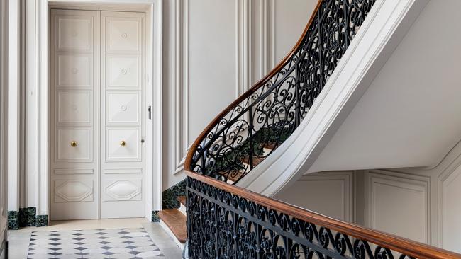 A detail-driven communal stairwell area in a classic Haussmann building, also by Sophie Dries. Photo: Christophe Coeno