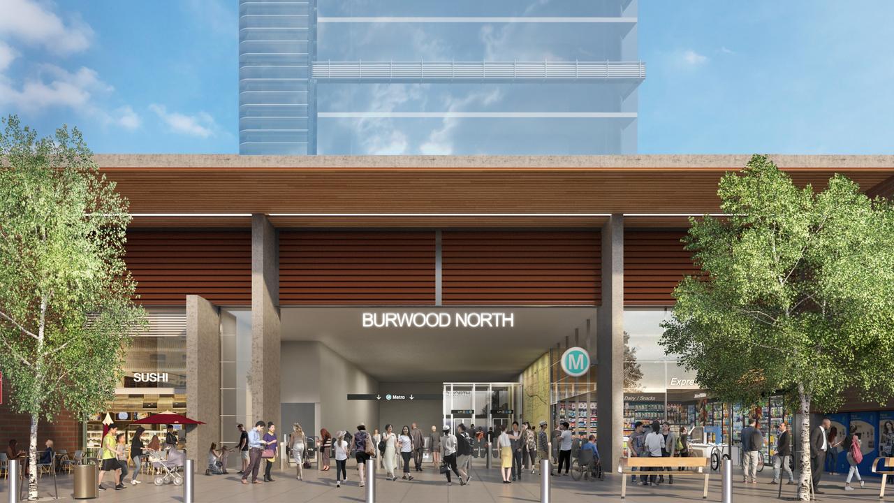 The proposed Burwood North station. It shows a large adjoining tower, a likely feature of every stop. Picture: NSW Government