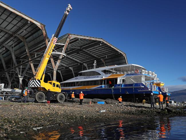 A new 35m ferry that was christened and launched at Incat in July. Picture: SAM ROSEWARNE