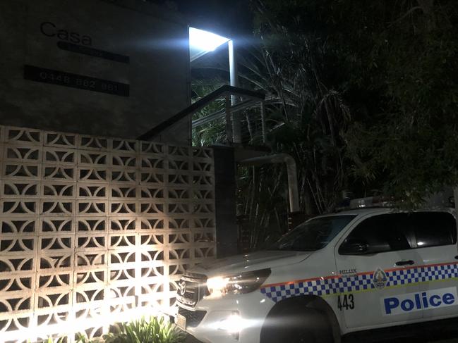 A police car outside the Casa on Gregory hotel on Gregory St, Parap. after responding to the explosion. A 52-year-old man was seriously injured in the exposion in one of the rooms. Picture: Denise Cahill