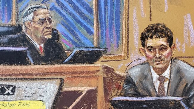 In a courtroom sketch, Judge Lewis Kaplan watches as FTX founder Sam Bankman-Fried testifies earlier in his fraud trial. Picture: Jane Rosenberg/ Reuters.