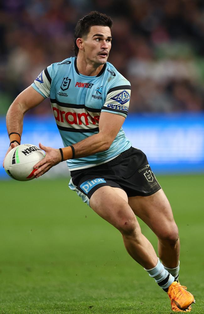 Daniel Atkinson played his third NRL game in the Sharks’ win over the Storm. Picture: Graham Denholm/Getty Images