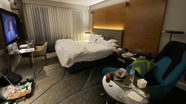 A returned traveller shared this image of enforced quarantine at the Hilton Hotel in Sydney. Picture: Supplied
