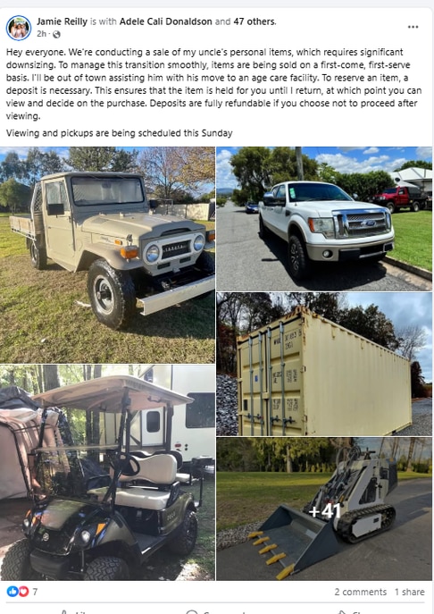 The Facebook scam that appeared on Jamie Reilly's Facebook. Picture: Jamie Reilly