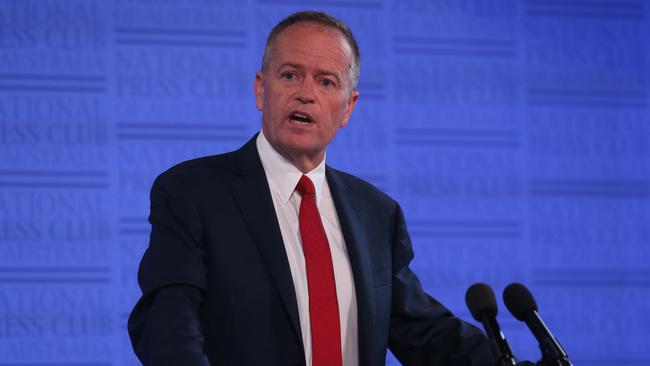 Opposition Leader Bill Shorten addressing the National Press Club in Canberra. Picture: Kym Smith.