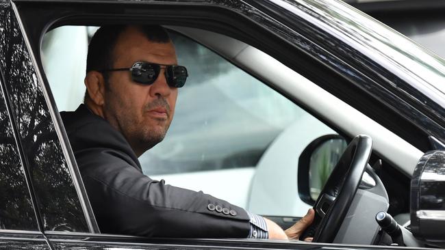 Wallabies coach Michael Cheika leaves Rugby Australia headquarters in Sydney today. Picture: AAP