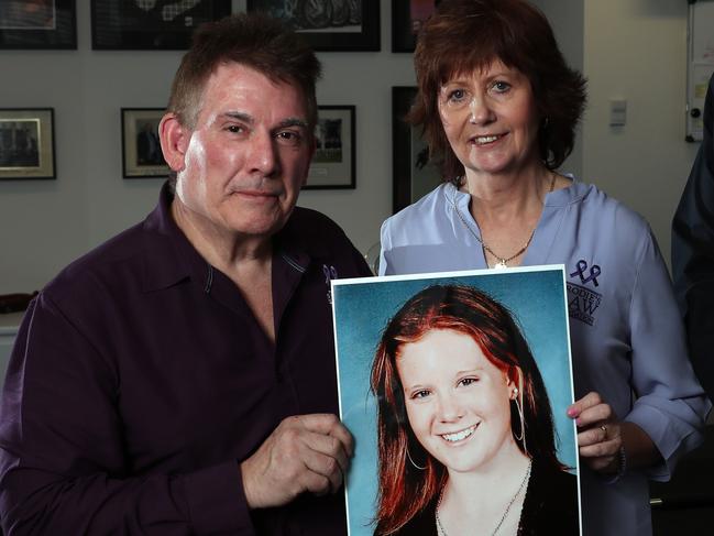 Damian and Rae Panlock with a picture of daughter Brodie Panlock. Picture: Alex Coppel