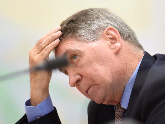 Defending the deal ... Secretary of the Department of Defence Dennis Richardson at today’s Senate Inquiry. Picture: AAP Image/Lukas Coch